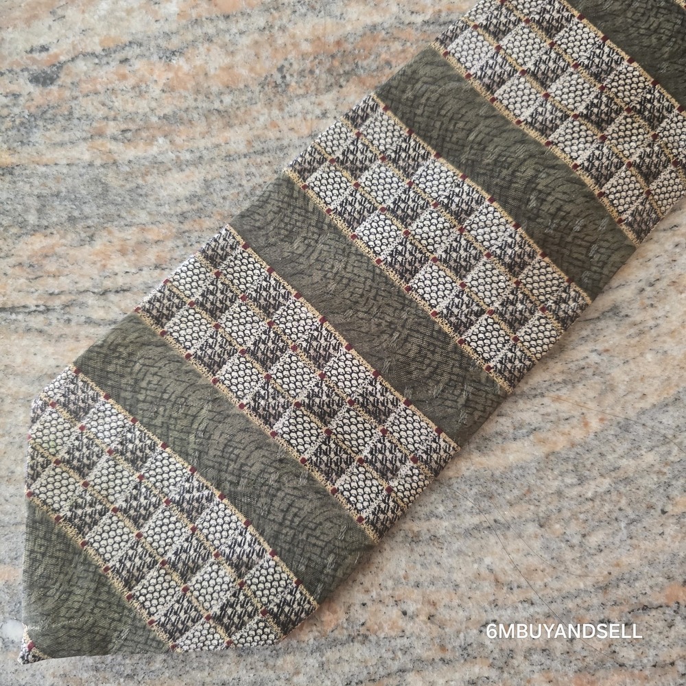 Boston Traders VTG Men's Silk Tie Green Geometric‎ Y2K Retro USA Made